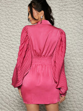 Pleated Lantern Sleeve Shirt Dress